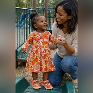 Amazon Essentials Toddler Pink Floral Long Sleeve T-Shirt Dress